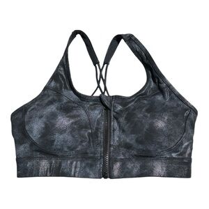 Zyia Active Front‎ Zip Sports Bra Gray Stonewashed Strappy Back Small Athletic